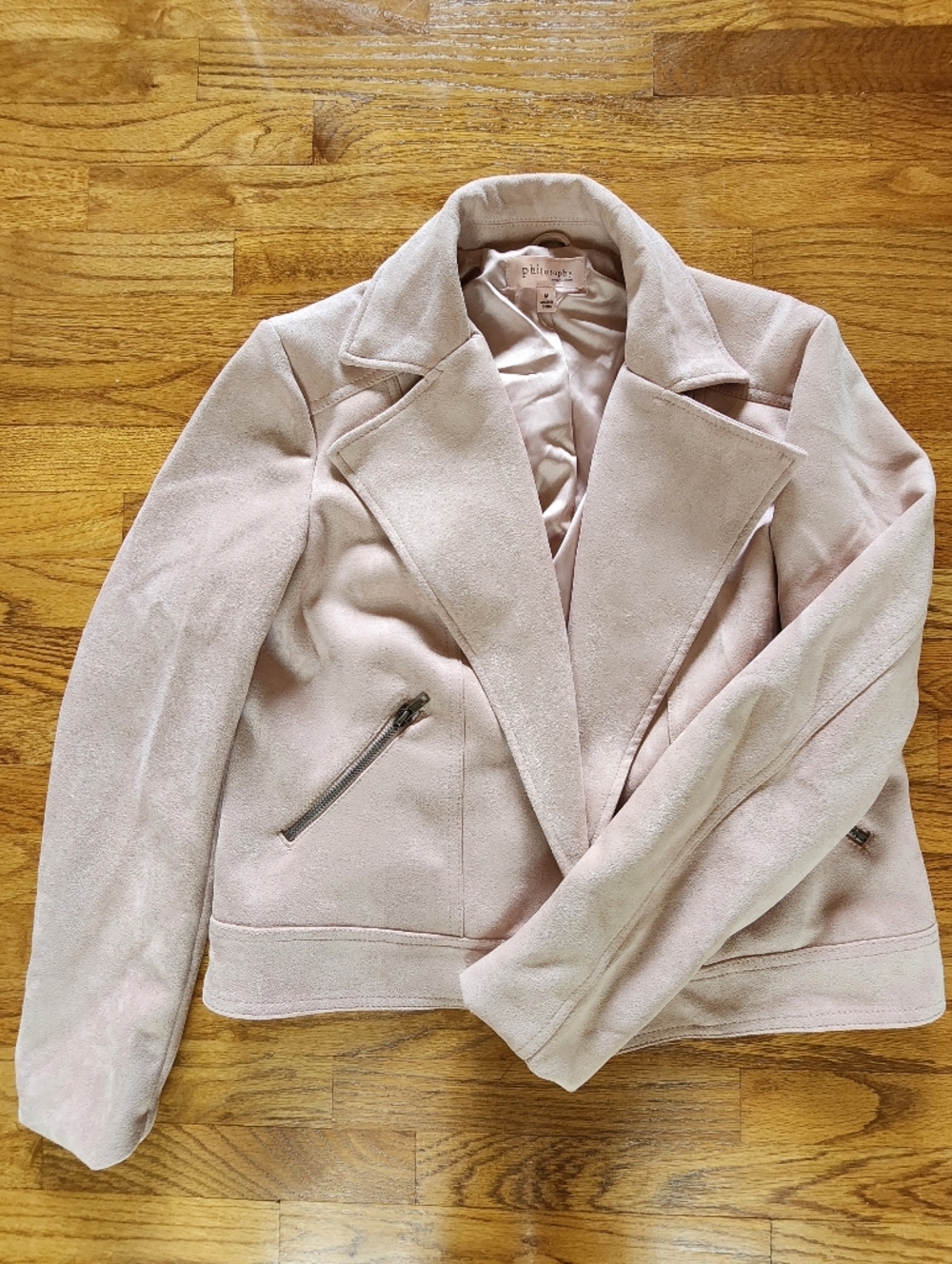 NWOT Philosophy Soft Blush Pink Faux Suede Moto Jacket - Picture 2 of 7